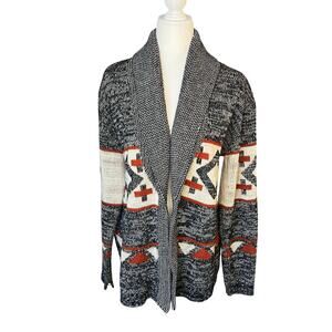 Vintage Dimension By Milford Black Aztec Southwestern Open Front Cardigan Medium